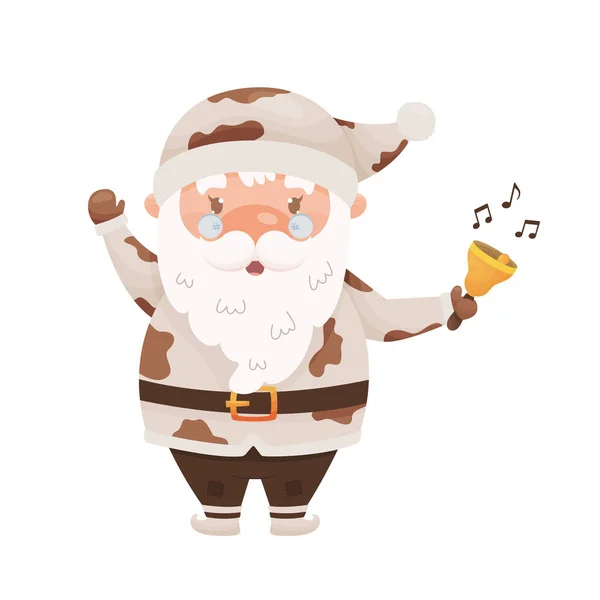 Bonito Desenho Animado Personagem Papai Noel Com Sino Jingle Vestindo —  Vetores de Stock