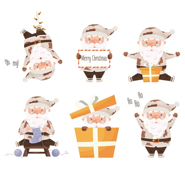 Carino Cartone Animato Babbo Natale Personaggio Set Indossa Costume Con — Vettoriale Stock