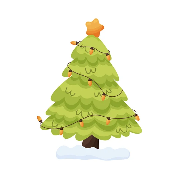 Γελοιογραφία Διακοσμημένο Πεύκο Χριστουγεννιάτικο Δέντρο Εικονογράφηση Διανύσματος — Διανυσματικό Αρχείο