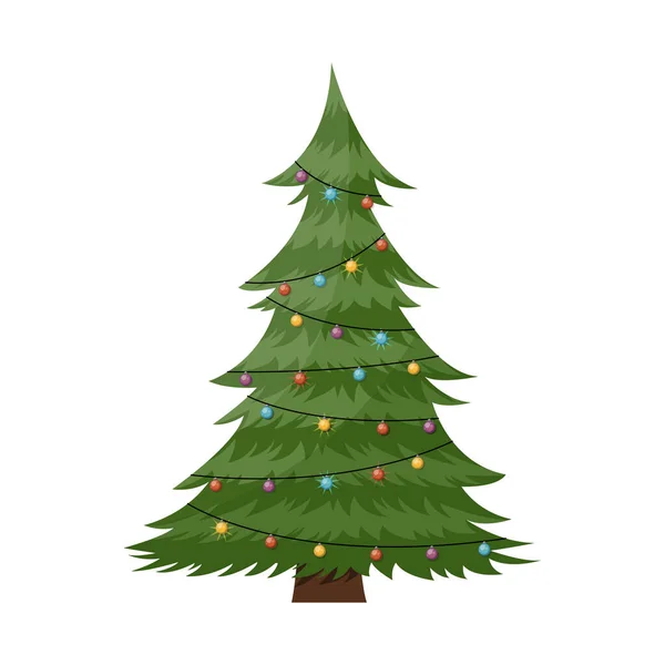 Dessin Animé Décoré Sapin Noël Pin Illustration Vectorielle — Image vectorielle