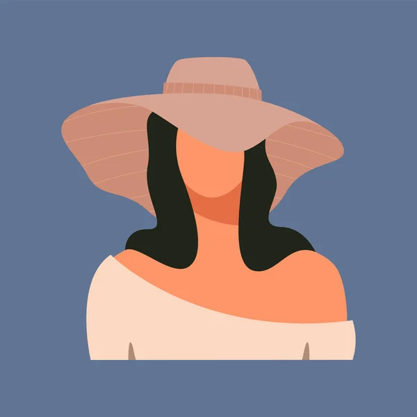 Žena Béžovém Klobouku Modrém Pozadí Obrazový Portrét Ženy Vektorová Ilustrace — Stockový vektor