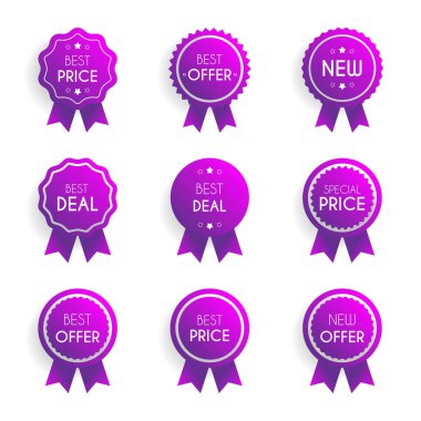 Tanıtım rozetleri ayarlandı. Çevrimiçi alışveriş tanıtım rozetleri. vektör illüstrasyonu