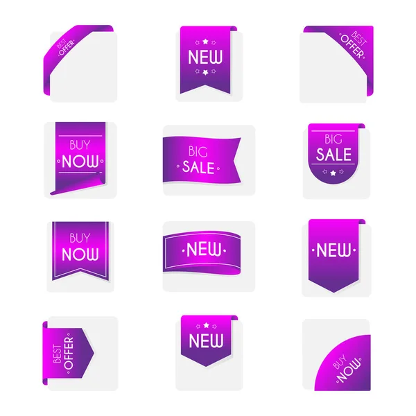Ensemble Insignes Promotionnels Achats Ligne Promo Vente Badges Illustration Vectorielle — Image vectorielle
