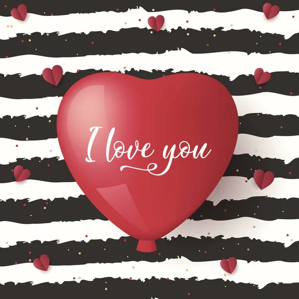 Alla Hjärtans Dag Gratulationskort Med Röd Ballong Jag Älskar Dig — Stock vektor
