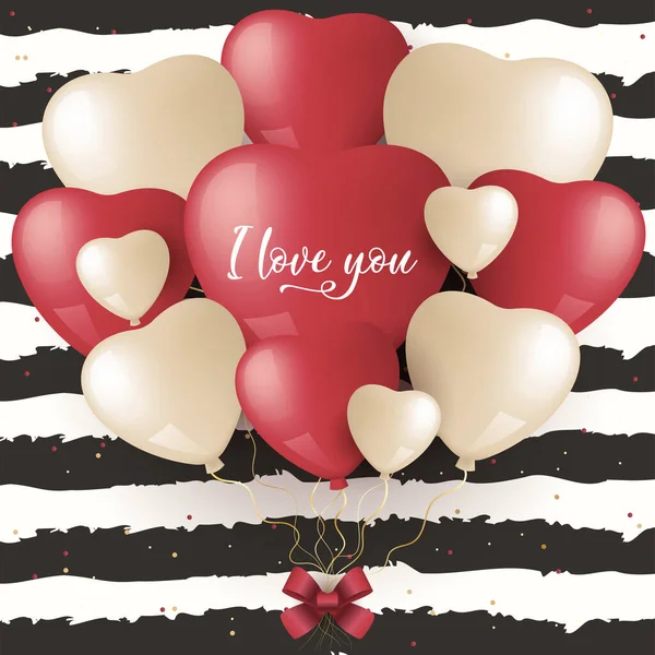 Valentýnské Přání Kyticí Červených Zlatých Balónků Šťastný Valentýn Plakát Černém — Stockový vektor