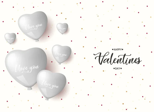 발렌틴 Valentines Day 풍선으로 카드에 인사하는 날이다 발렌틴 포스터 파스텔 — 스톡 벡터