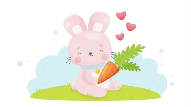 Lindo Conejito Pascua Dibujos Animados Ama Zanahoria Vídeo Animación Vectorial — Vídeo de stock