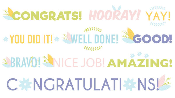 Inspiring spring lettering set with leaves and flowers decorations. Vector Illustration 