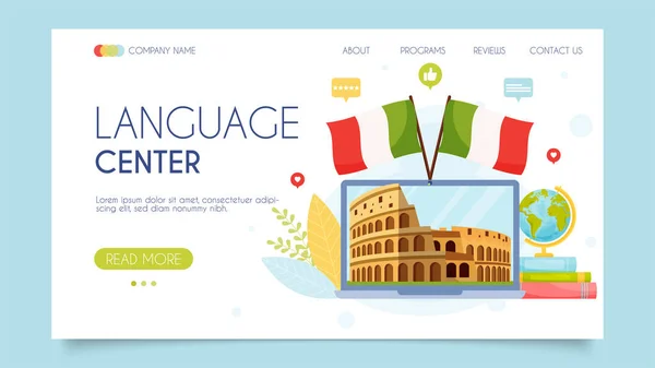 Centro Língua Italiana Escola Online Conceito Landing Page Design Plano — Vetor de Stock