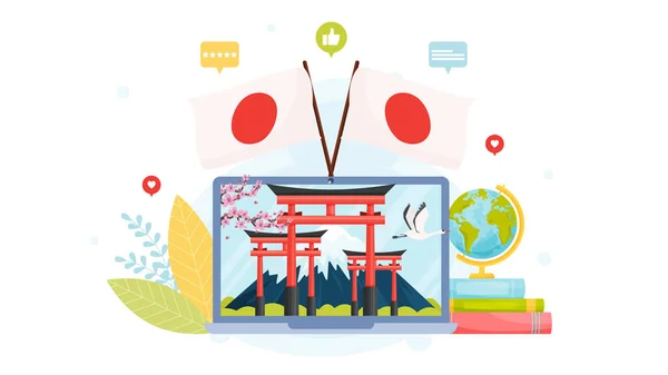 Bahasa Jepang Konsep Sekolah Online Desain Datar Ilustrasi Vektor - Stok Vektor
