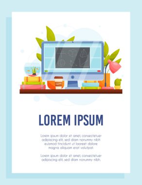 Uzaktan eğitim uçuşu konsepti. Ev çalışma alanı illüstrasyonu. Vektör illüstrasyonu.