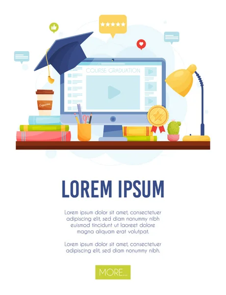 Concepto Graduación Línea Aprendizaje Remoto Ilustración Vectorial — Vector de stock