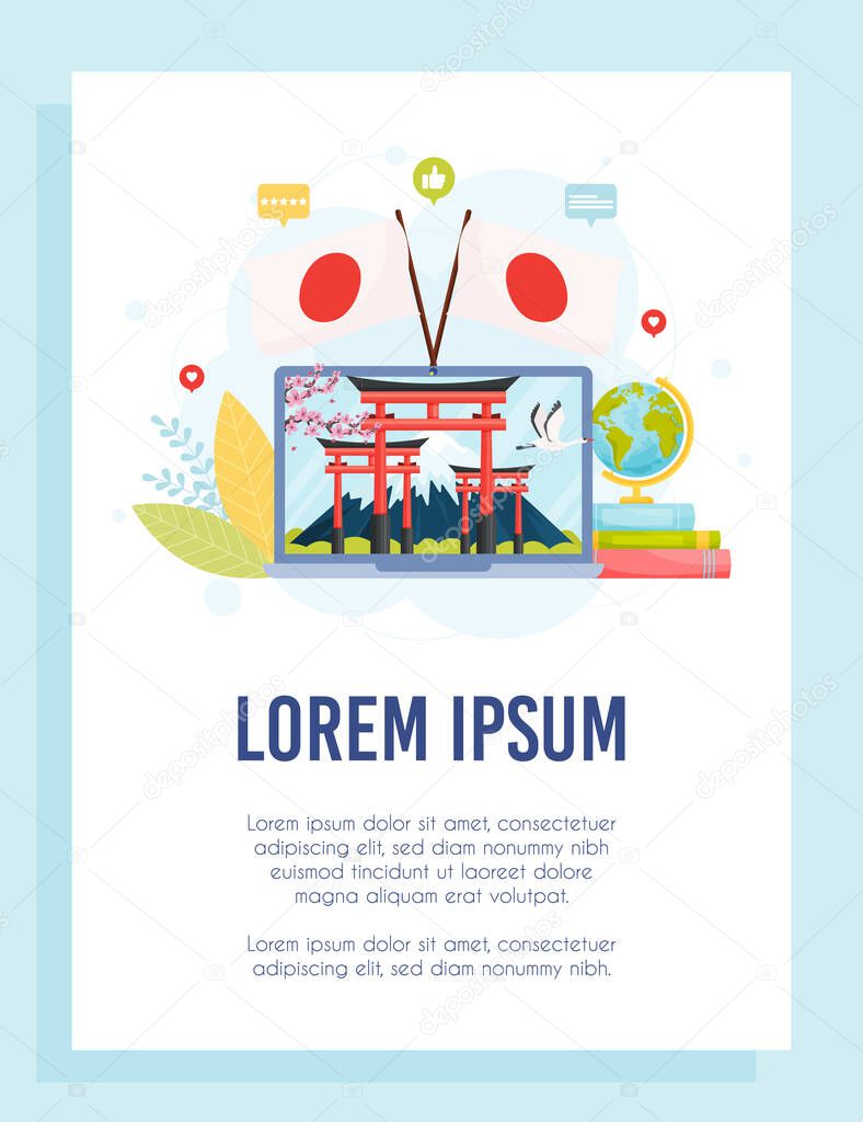 Learn about Japan concept. Flyer template. Vector illustration.