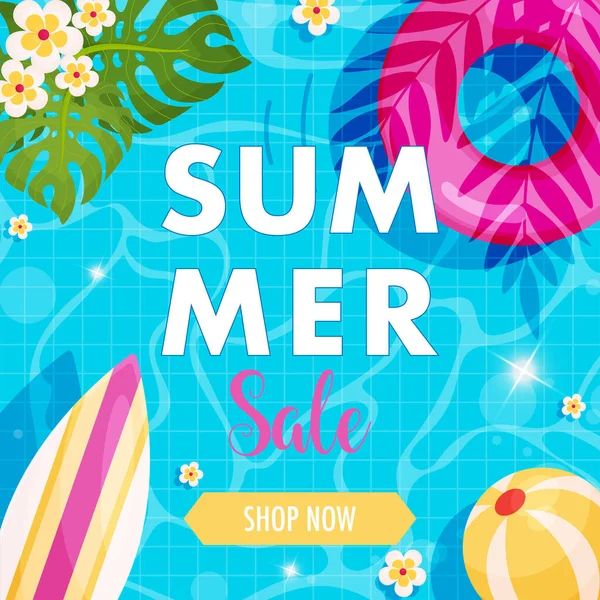 Volante Venta Verano Hola Fondo Piscina Verano Ilustración Vectorial — Vector de stock