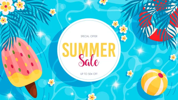 Summer Sale Flyer Hello Summer Pool Background Vector Illustration — Stock Vector