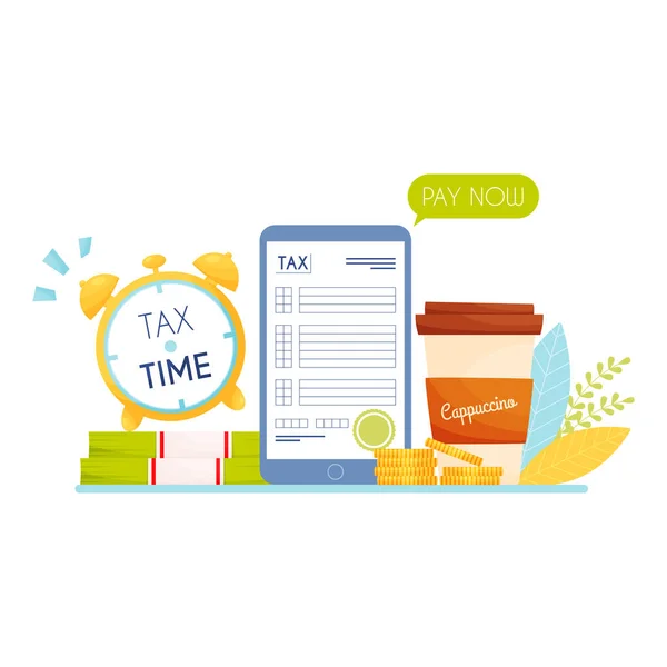 Payez Les Taxes Depuis Smartphone Temps Imposition Arrière Plan Illustration — Image vectorielle