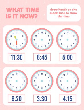 - Saat kaç? Saatin yüzüne el çiz. Çalışma kağıdı yazdırma sayfası.