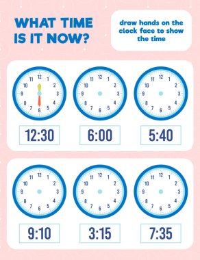 - Saat kaç? Saatin yüzüne el çiz. Çalışma kağıdı yazdırma sayfası.