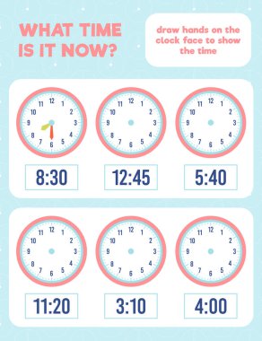 - Saat kaç? Saatin yüzüne el çiz. Çalışma kağıdı yazdırma sayfası.