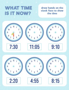 - Saat kaç? Saatin yüzüne el çiz. Çalışma kağıdı yazdırma sayfası.