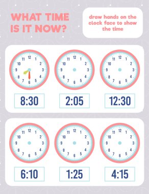 - Saat kaç? Saatin yüzüne el çiz. Çalışma kağıdı yazdırma sayfası.