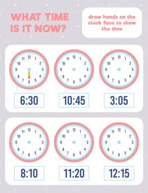 - Saat kaç? Saatin yüzüne el çiz. Çalışma kağıdı yazdırma sayfası.