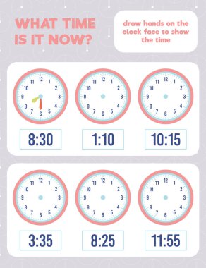 - Saat kaç? Saatin yüzüne el çiz. Çalışma kağıdı yazdırma sayfası.