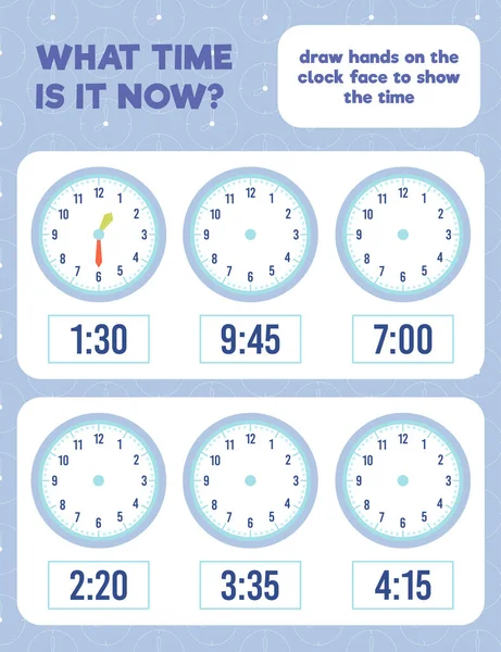 Wie Spät Ist Zeiger Auf Das Zifferblatt Zeichnen Arbeitsblatt Praxis — Stockvektor