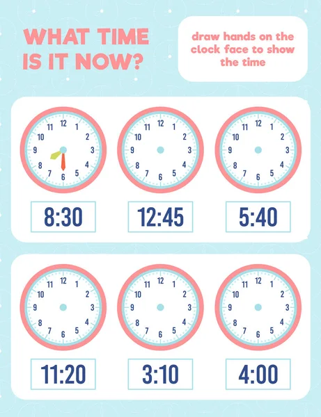 Wie Spät Ist Zeiger Auf Das Zifferblatt Zeichnen Arbeitsblatt Praxis — Stockvektor