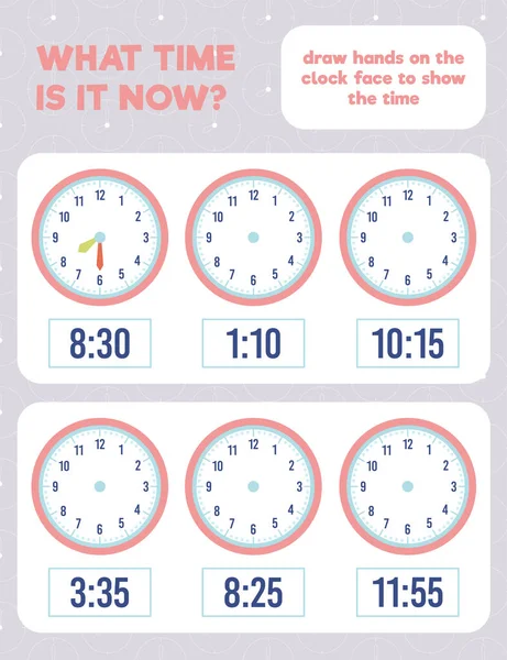 Wie Spät Ist Zeiger Auf Das Zifferblatt Zeichnen Arbeitsblatt Praxis — Stockvektor