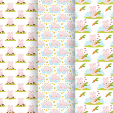 Sevimli çizgi film tavşanı, kusursuz karakterler. vektör illüstrasyonu 