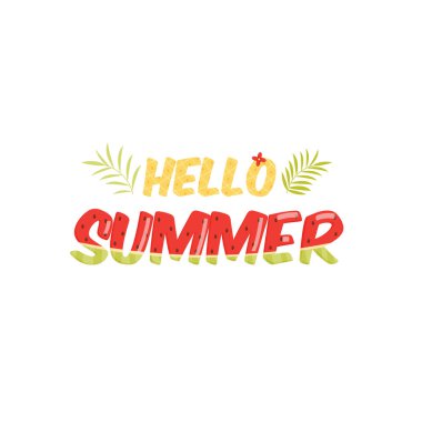 Merhaba yaz karpuzu ve ananas harfli logo arka planı. vektör illüstrasyonu.