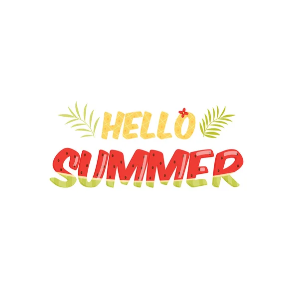Bonjour Summer Pastèque Ananas Lettrage Logo Fond Illustration Vectorielle — Image vectorielle