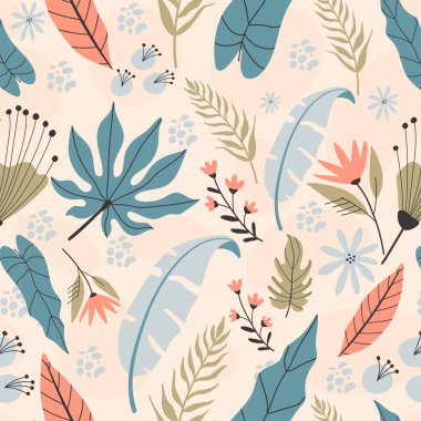 Tropik, pürüzsüz desen, el çizimi çizimler..