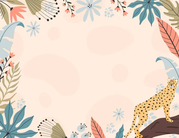 Tropisk Gepard Bakgrund Med Handritade Illustrationer — Stock vektor