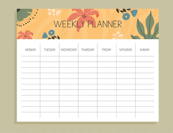Tropical Weekly Planner Concept Hand Drawn Illustrations — Stock Vector