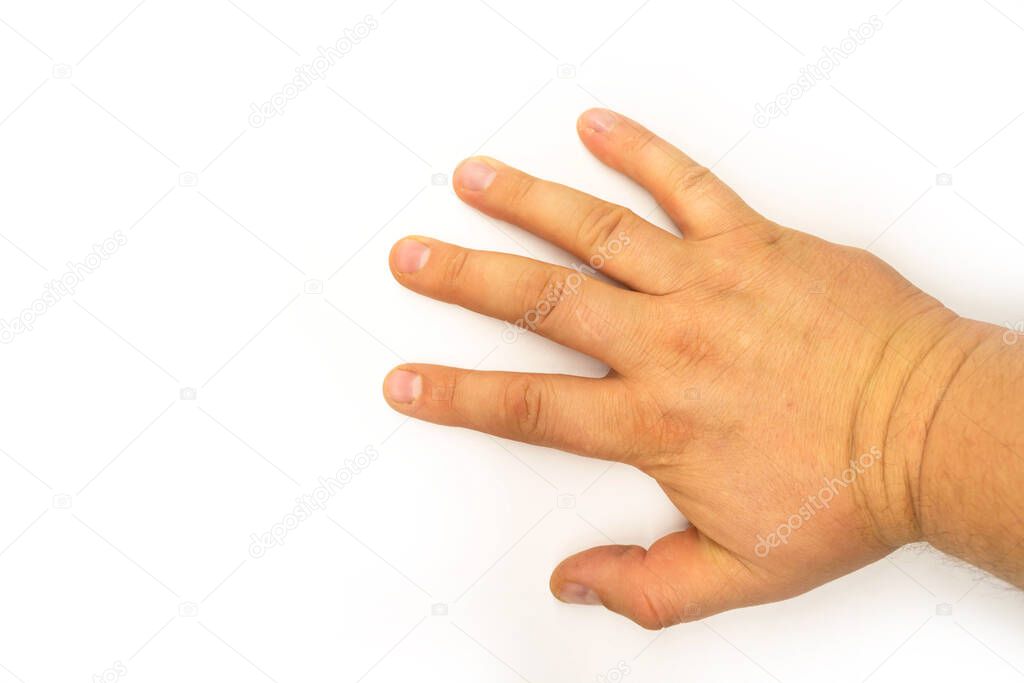 male hand on a white background top view