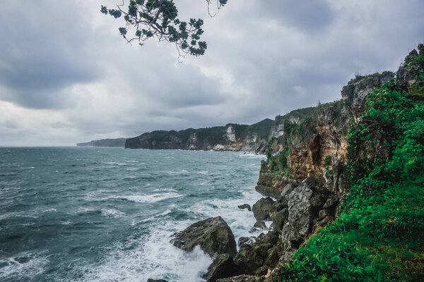 Indian Ocean coast in the south of Java island in Indonesia