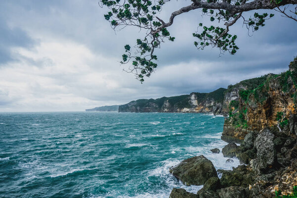 Indian Ocean coast in the south of Java island in Indonesia
