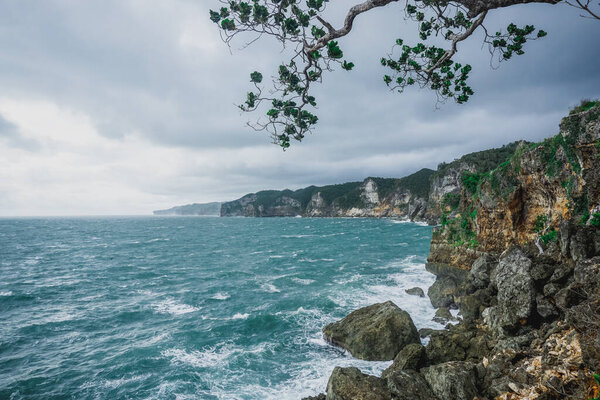 Indian Ocean coast in the south of Java island in Indonesia