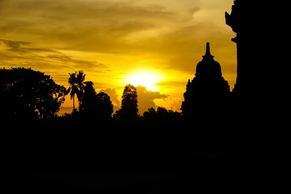 Silhouettes Prambanan Temple Sunset — Stock Photo, Image