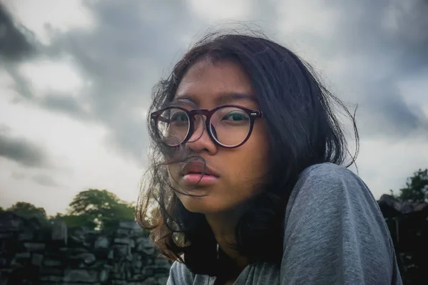 Chica Indonesia Cerca Del Templo Prambanan — Foto de Stock