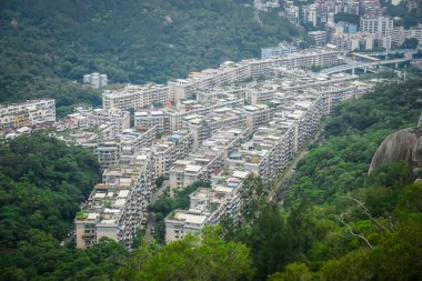 Xiamen city landscape from a hill clipart