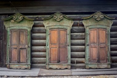 Shutters of windows of an old house in Irkutsk, Siberia