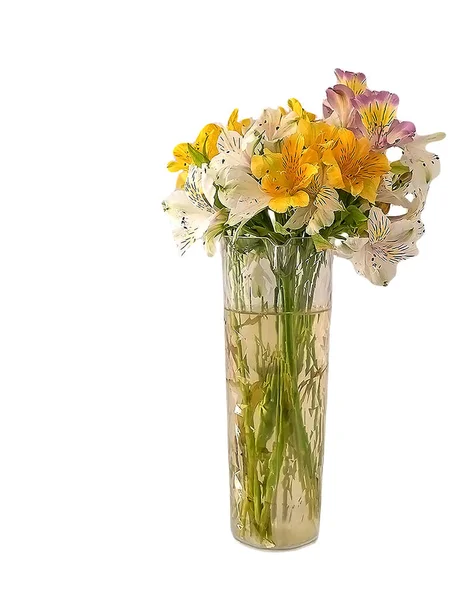 Schöne Blumen Alstroemeria Multicolored Einer Glasvase — Stockfoto