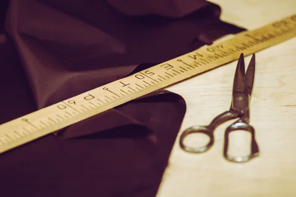 Fabric Cut Cutting Tools Meter Ruler Scissors — Stock Photo, Image