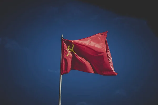 Bandera Roja Urss Con Martillo Una Hoz Revoloteando Viento — Foto de Stock