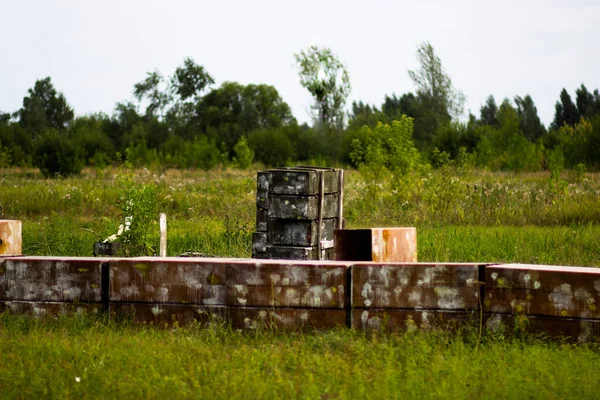 Área Verde Esportes Com Reforço Para Jogo Esportes Militares Paintball — Fotografia de Stock