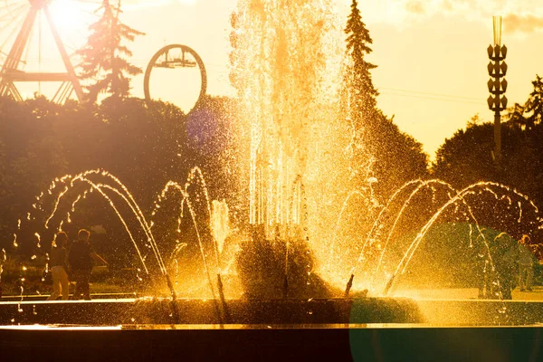 Une Belle Fontaine Pittoresque Avec Eau Dans Parc Ville Été — Photo