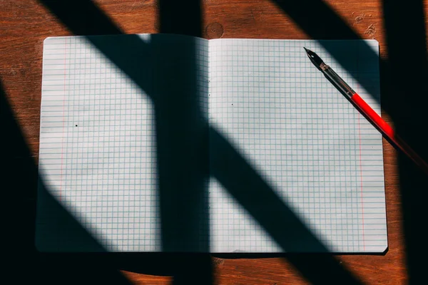 Stylo Plume Rouge Encre Noire Sur Carnet — Photo